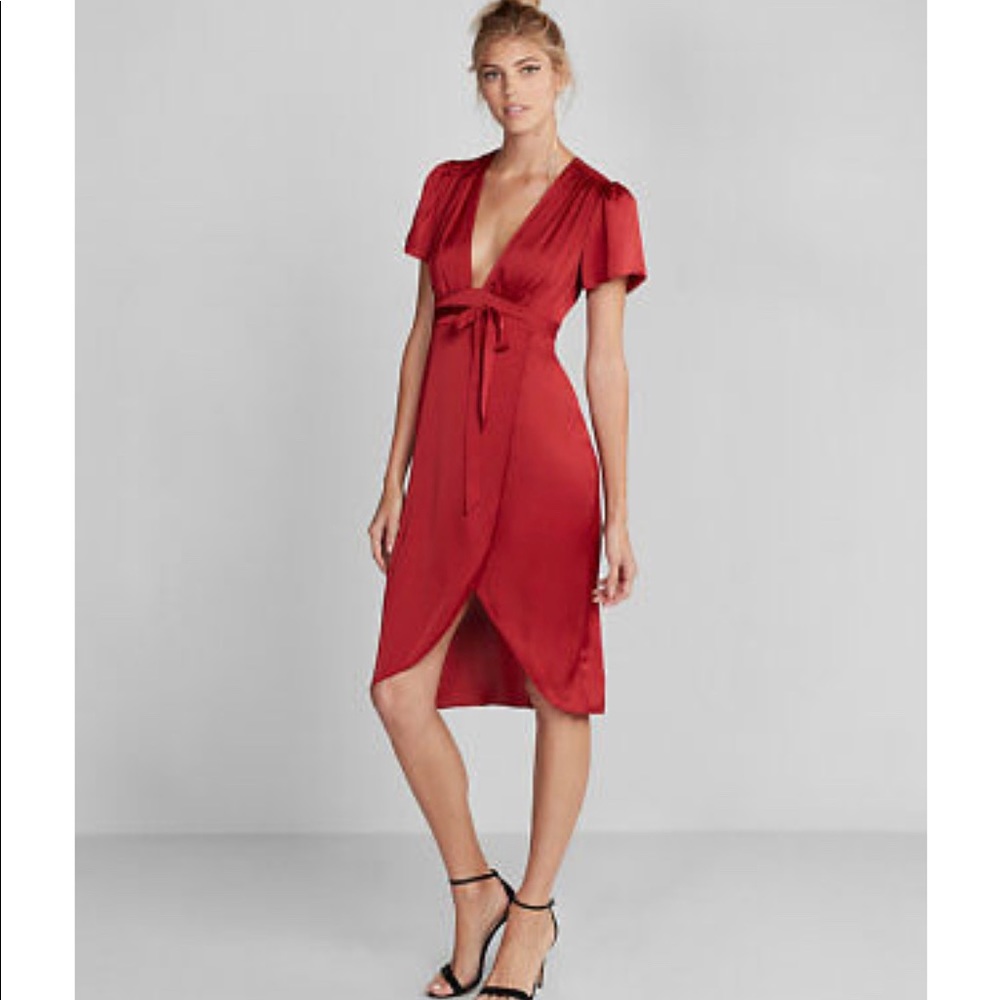 Express plunge silky red dress
